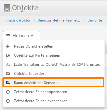 Zu dieser Ansicht kommt man über die Objektliste/Aktionen
