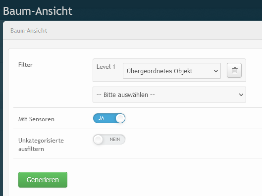 Konfigurationsmaske Baum-Ansicht mit Sensoren