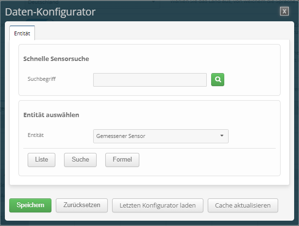 Der Daten-Konfigurator wie er bereits bei periodischen Berichten und dem Dashboard in Gebrauch ist.