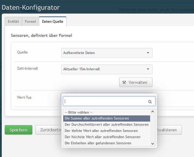 Wenn in Formel "Mehrere" angewählt wurde, kann hier der Aggregationstyp gewählt werden