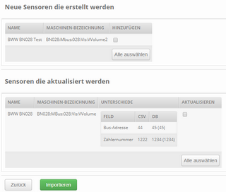 Sensoren Stammdatenimport