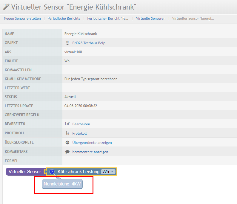 Virt. Sensor Kommentar Detailansicht