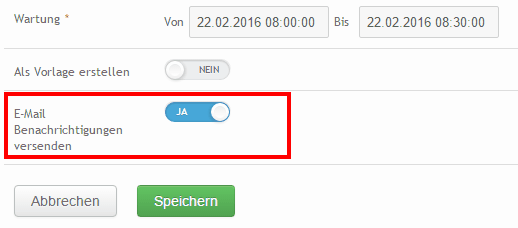 Mail vor Wartungsbeginn