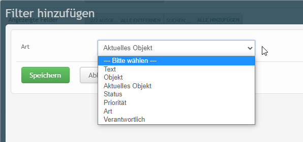 Dashboard Ticket Auswahl