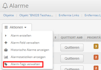 Alarm-Tags Menu