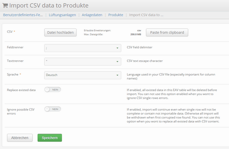EAV - CSV-Import Maske