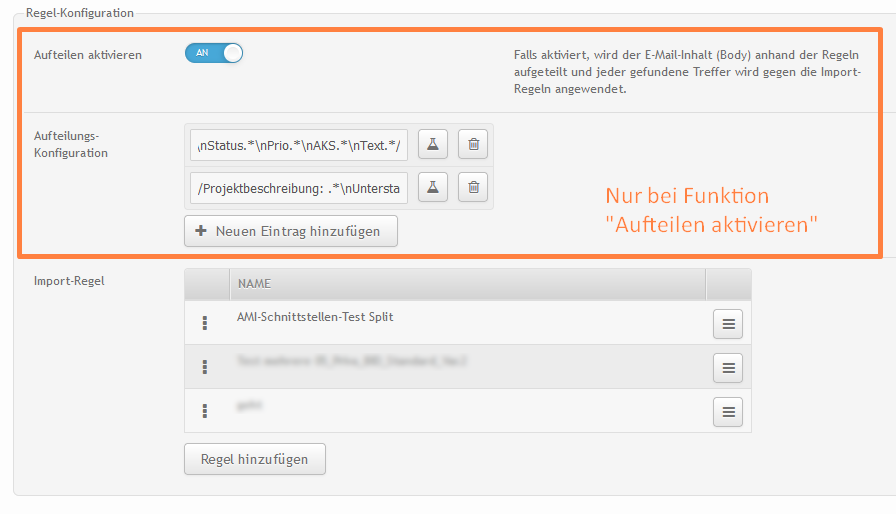 Der neue Teil der Konfiguration
