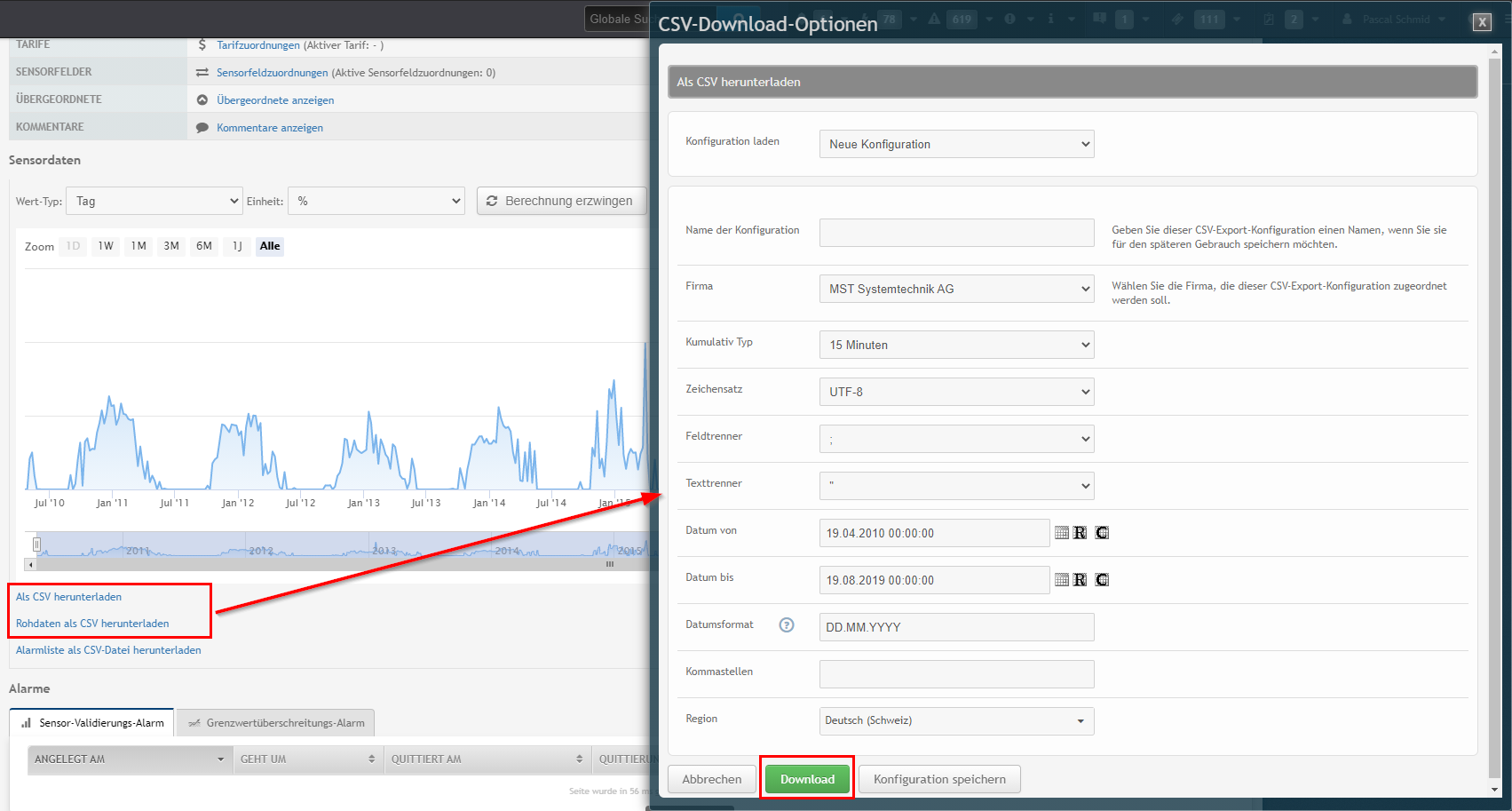 Sensor-CSV-Export